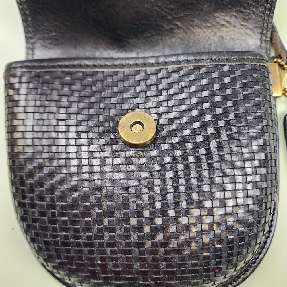 RUFRA Made In Italy Black Woven Small Purse Leather Gold Detail - Picture 4 of 15